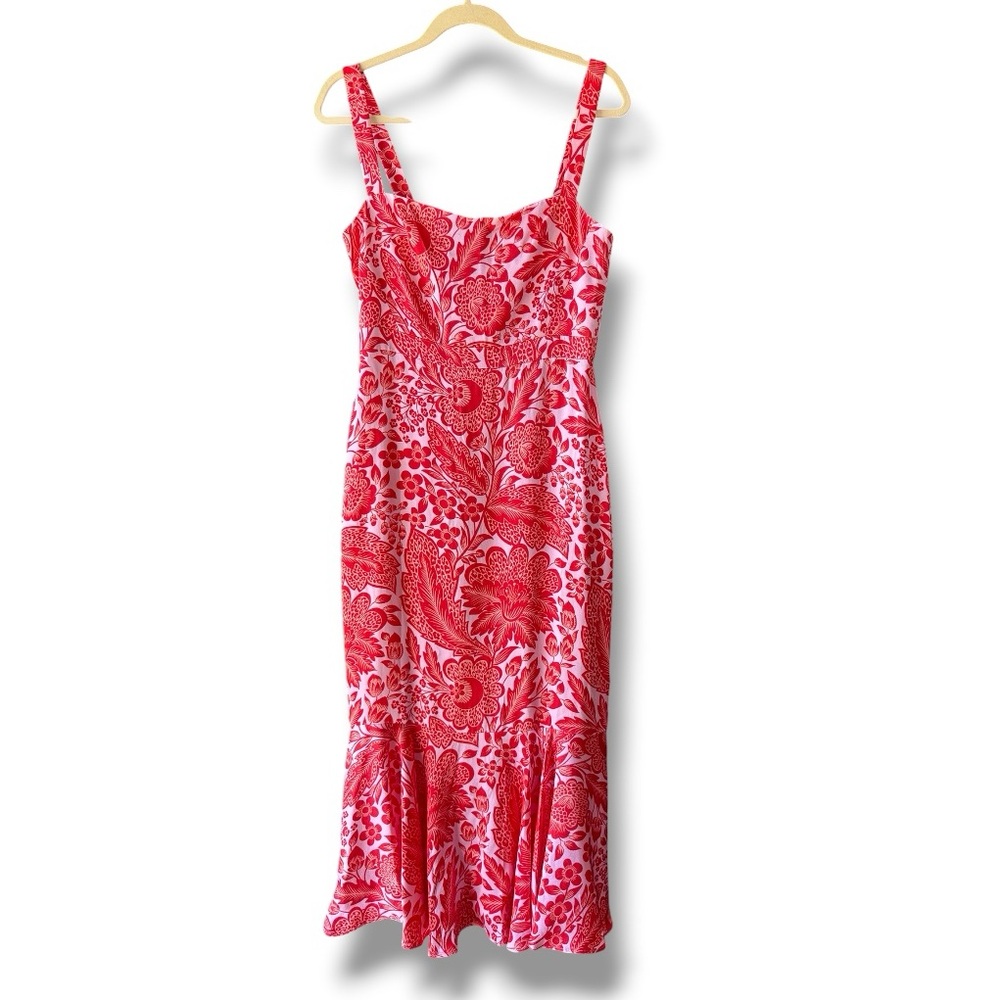 J.Crew Collection Coral Floral Luster Crepe Flare-Hem Dress Size 4 - Picture 4 of 14